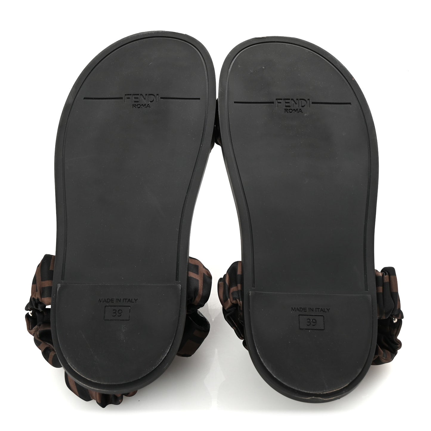 Satin FF Ruched Sandals 39 Tobacco Black