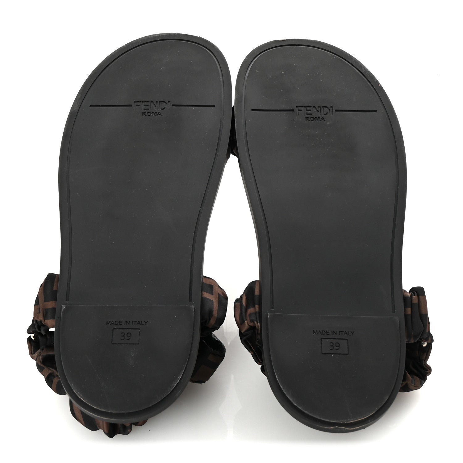 Fendi Satin FF Ruched Sandals 39 Tobacco Black 6 of 9