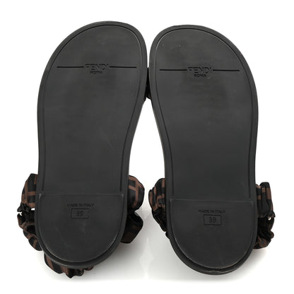 Fendi Satin FF Ruched Sandals 39 Tobacco Black 6 of 9