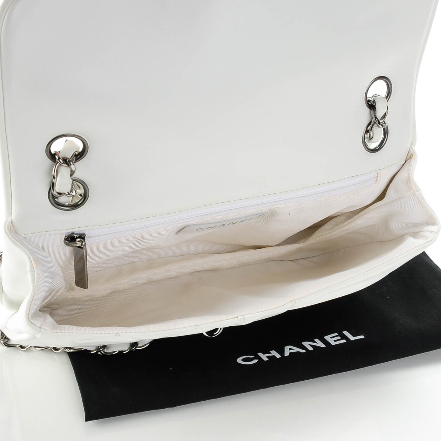 Lambskin Quilted Pile Ou Face Flap White