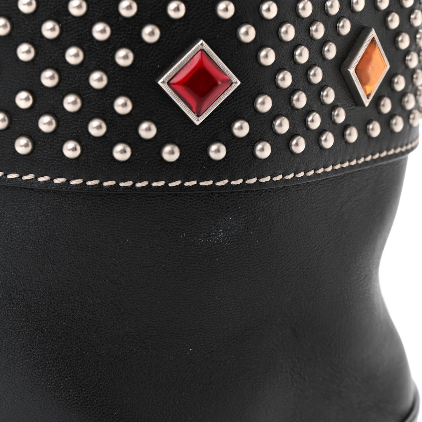 Smooth Calfskin Studded Small Bahia Drawstring Bucket Bag Black Multicolor