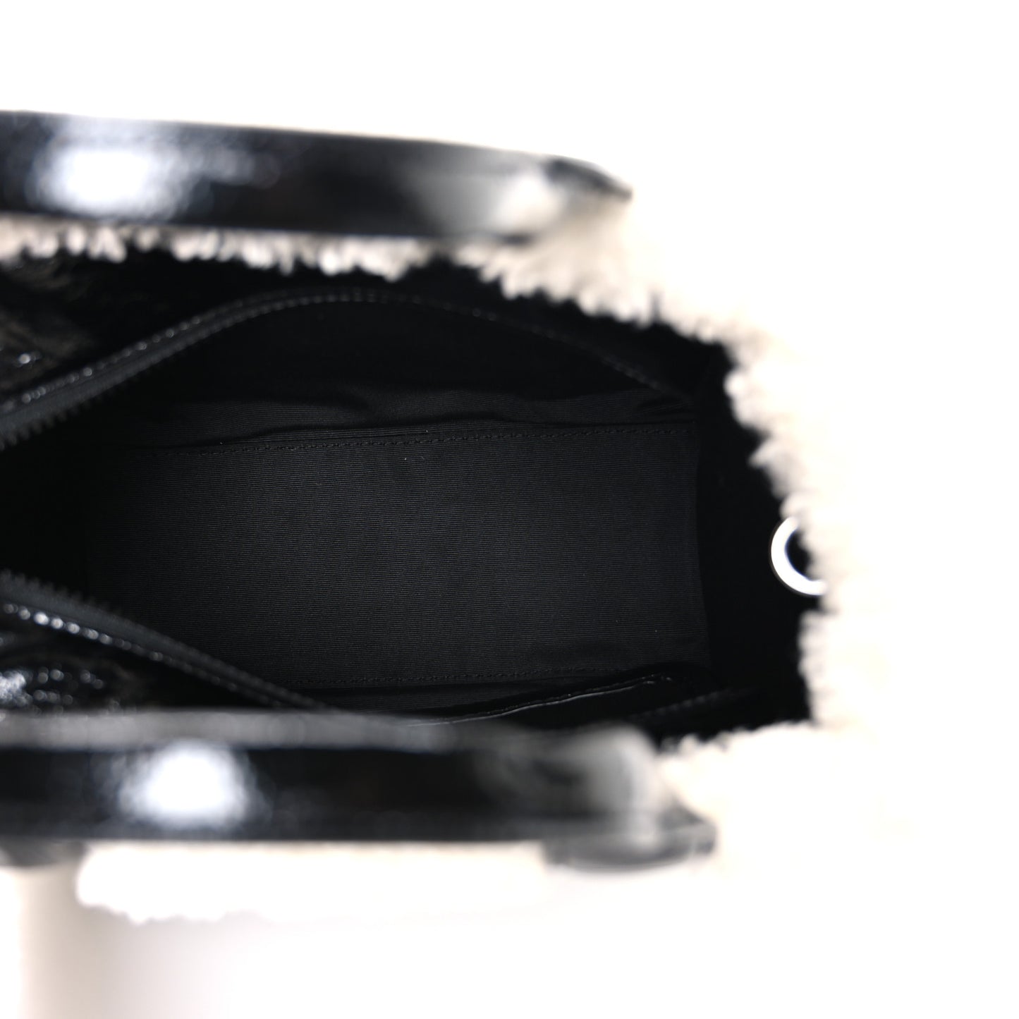 Shiny Calfskin Faux Shearling Mini The Traveler Tote Bag Black