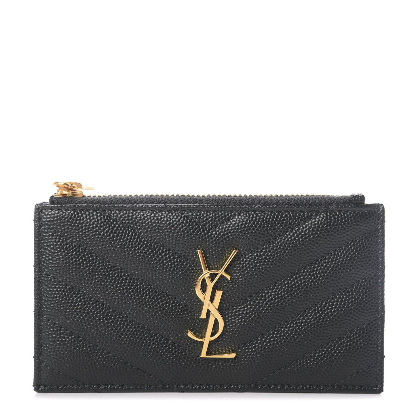 Grain De Poudre Matelasse Chevron Monogram Fragments Zippered Card Case Dark Mint