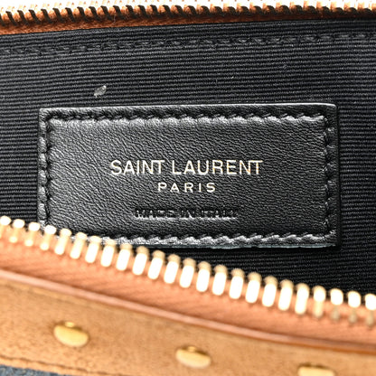 Saint Laurent Denim Suede All-Over Monogram Pouch Blue 6 of 9