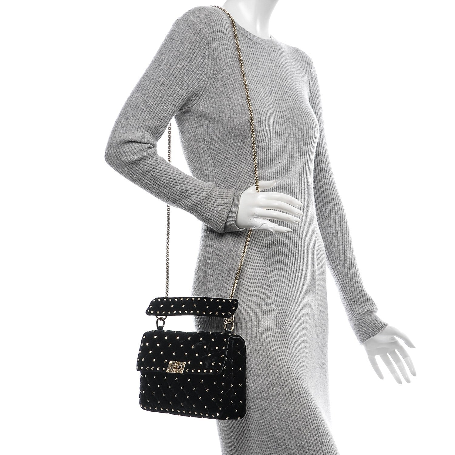 Valentino Garavani Velvet Medium Rockstud Spike Shoulder Bag Black 2 of 6