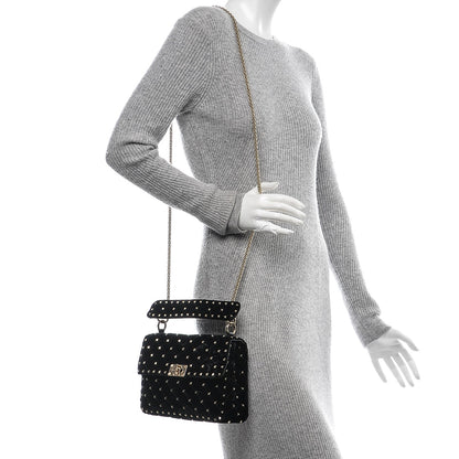 Valentino Garavani Velvet Medium Rockstud Spike Shoulder Bag Black 2 of 6