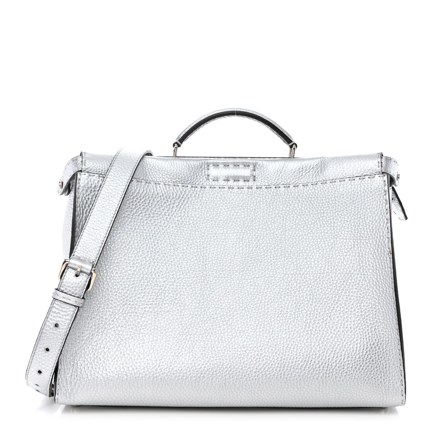 Metallic Cuoio Romano Selleria Metal Stitch Large Mens Peekaboo Iconic Essential Satchel Silver