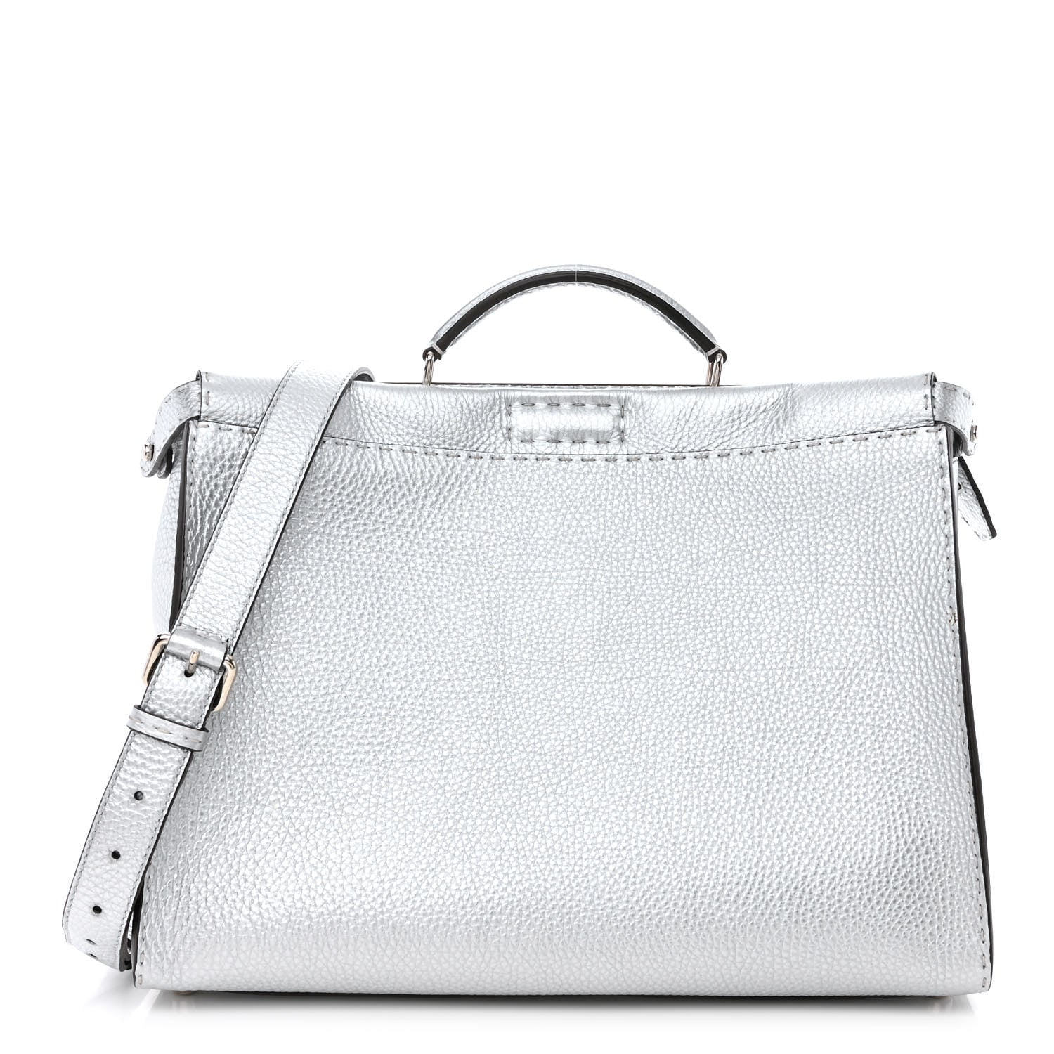 Fendi Metallic Cuoio Romano Selleria Metal Stitch Large Mens Peekaboo Iconic Essential Satchel Silver 1 of 14