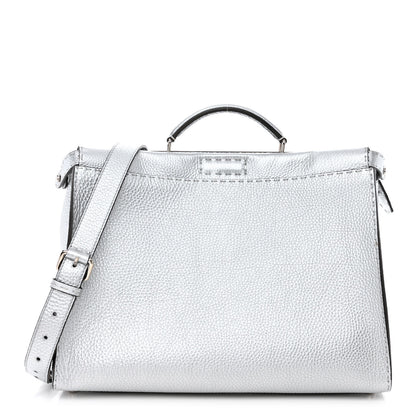 Fendi Metallic Cuoio Romano Selleria Metal Stitch Large Mens Peekaboo Iconic Essential Satchel Silver 1 of 14