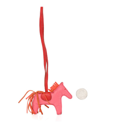 Hermes Milo Lambskin Grigri Rodeo Horse Bag Charm PM Rose Azalee Orange Poppy Rouge Indien 2 of 3