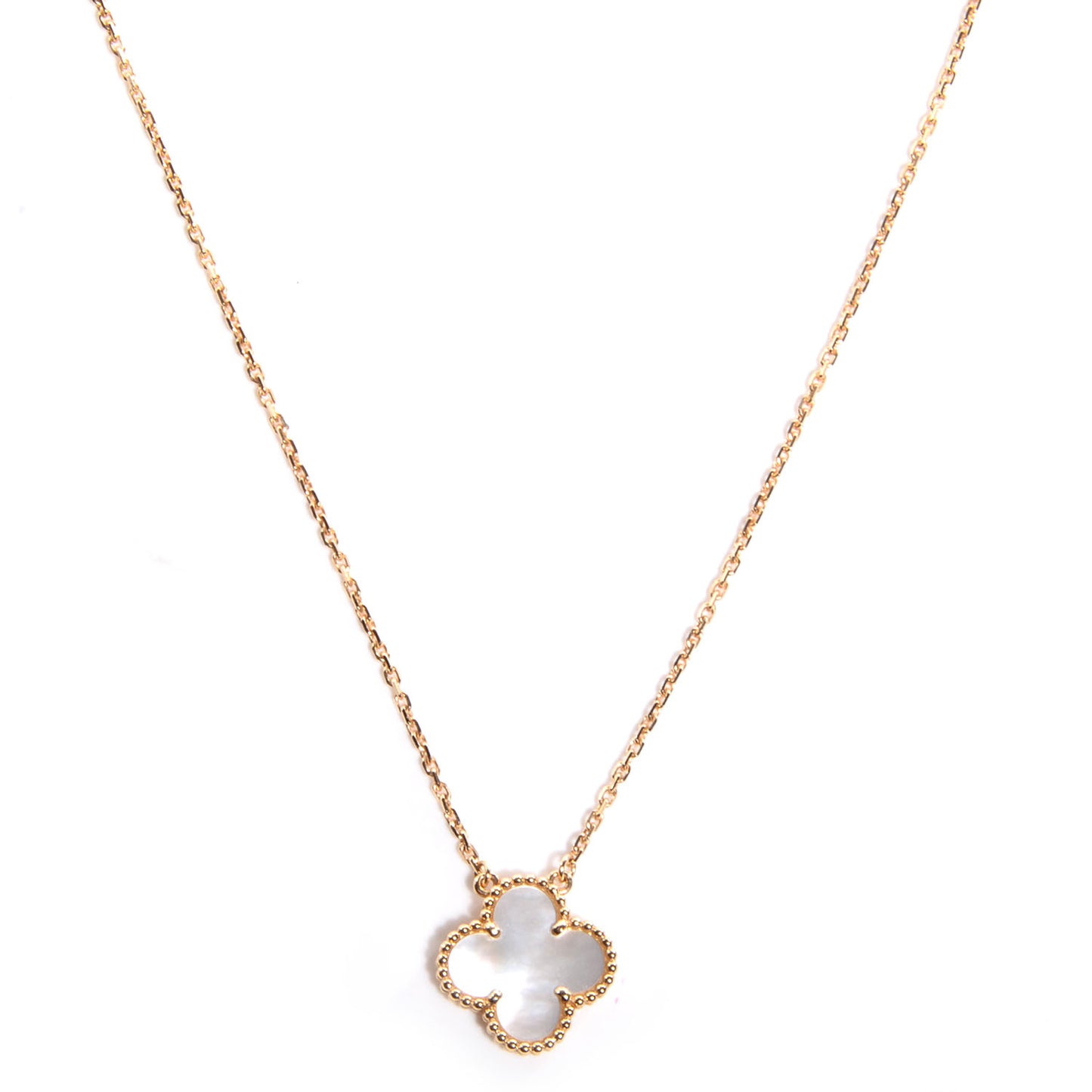 18K Yellow Gold Mother of Pearl Vintage Alhambra Pendant Necklace