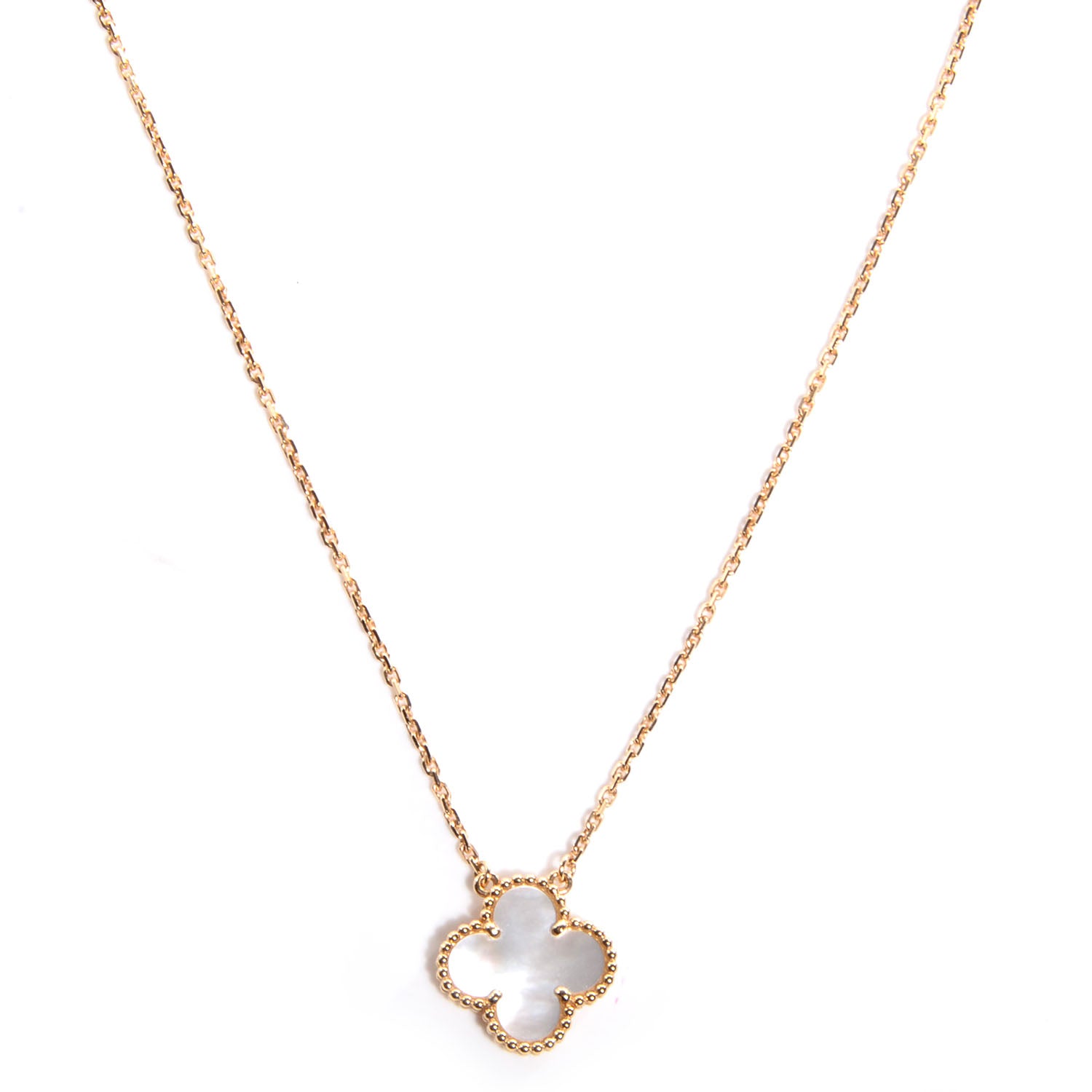 Van Cleef & Arpels 18K Yellow Gold Mother of Pearl Vintage Alhambra Pendant Necklace 1 of 7