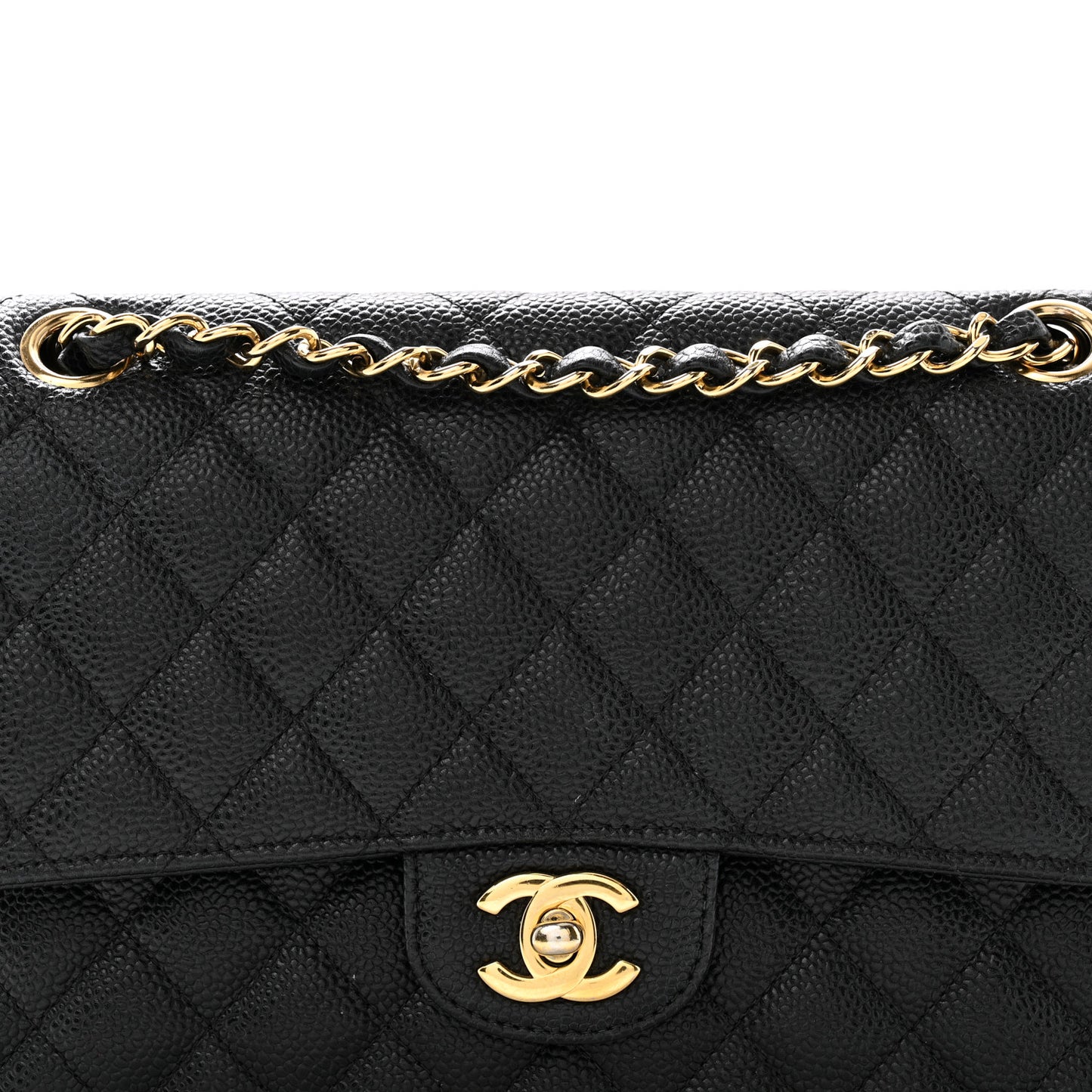 Caviar Quilted Medium Double Flap Black