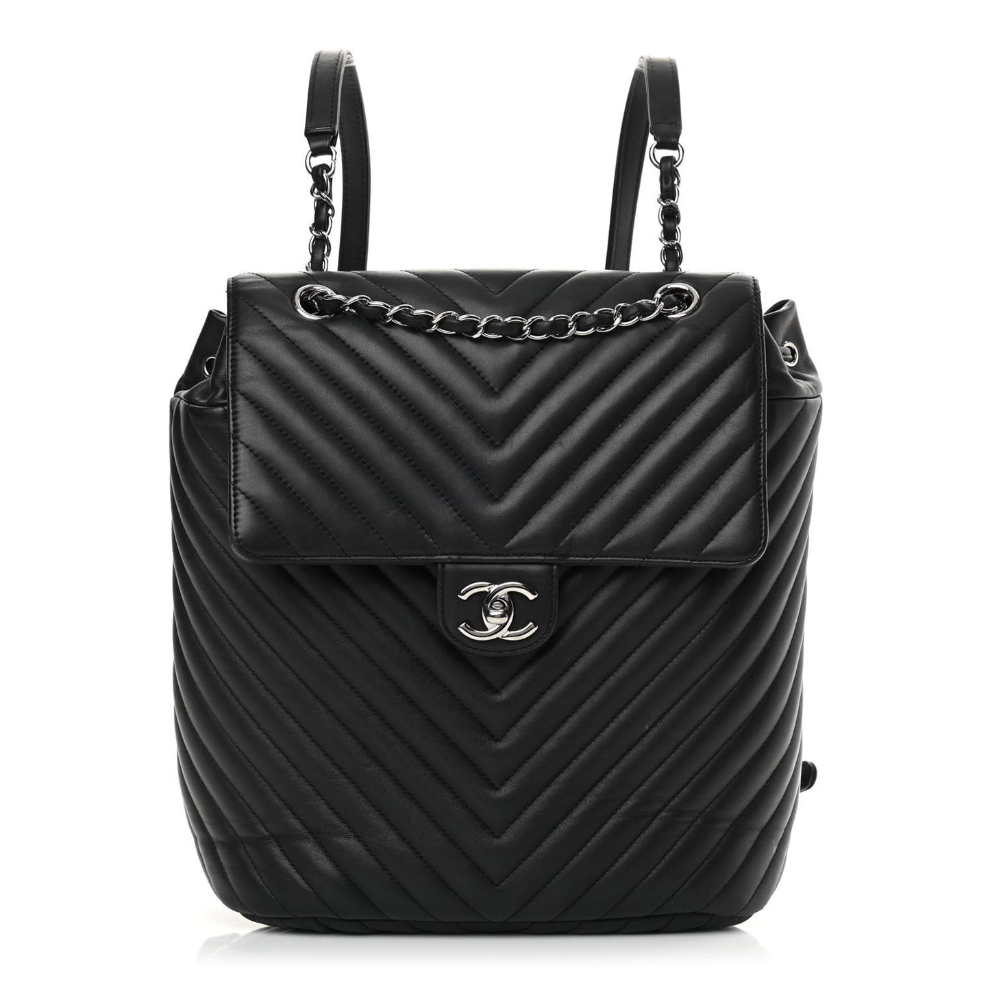 Calfskin Chevron Quilted Large Urban Spirit Backpack Black