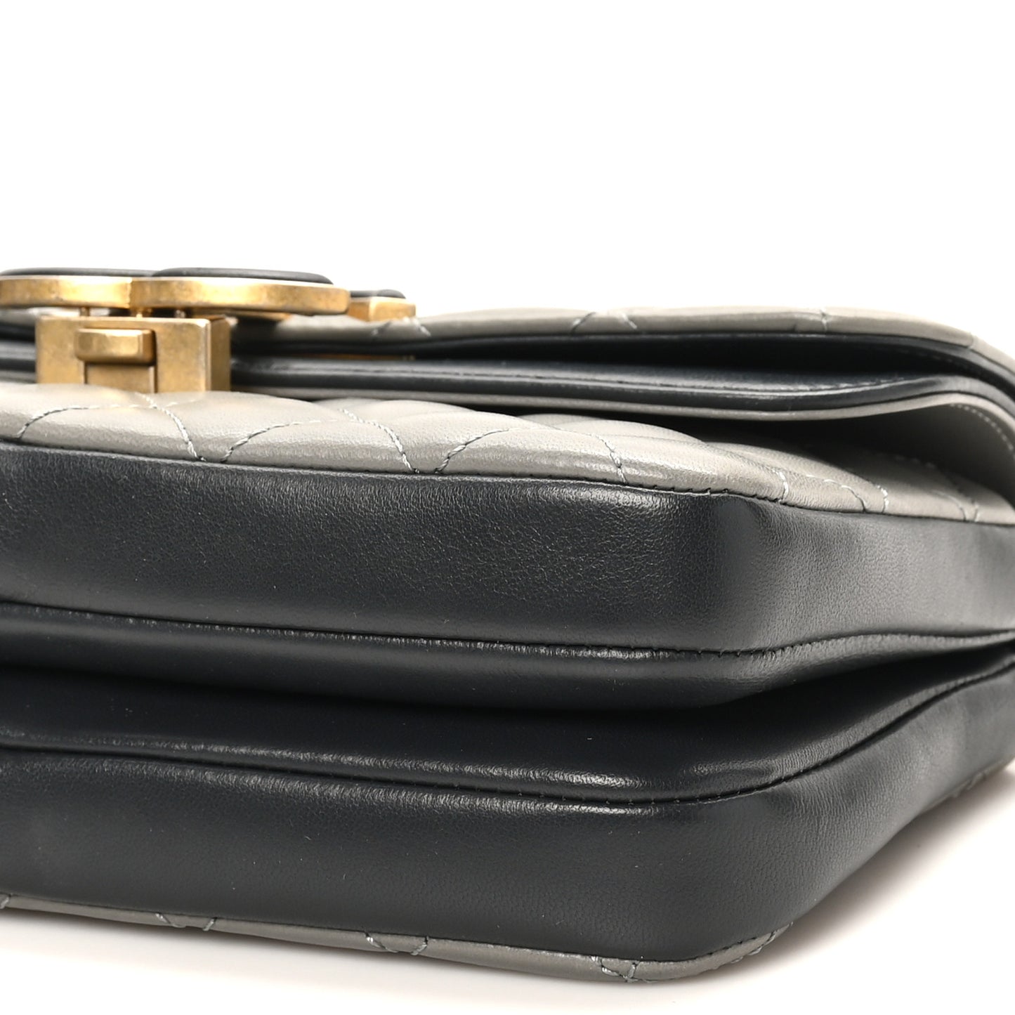 Lambskin Quilted Small CC Chic Flap Grey Dark Navy