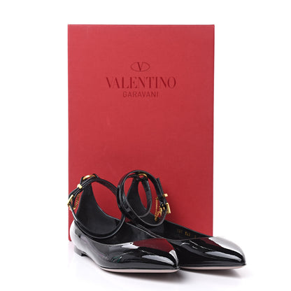 Valentino Garavani Patent Ballerina Ankle Strap Flats 37.5 Black 9 of 9