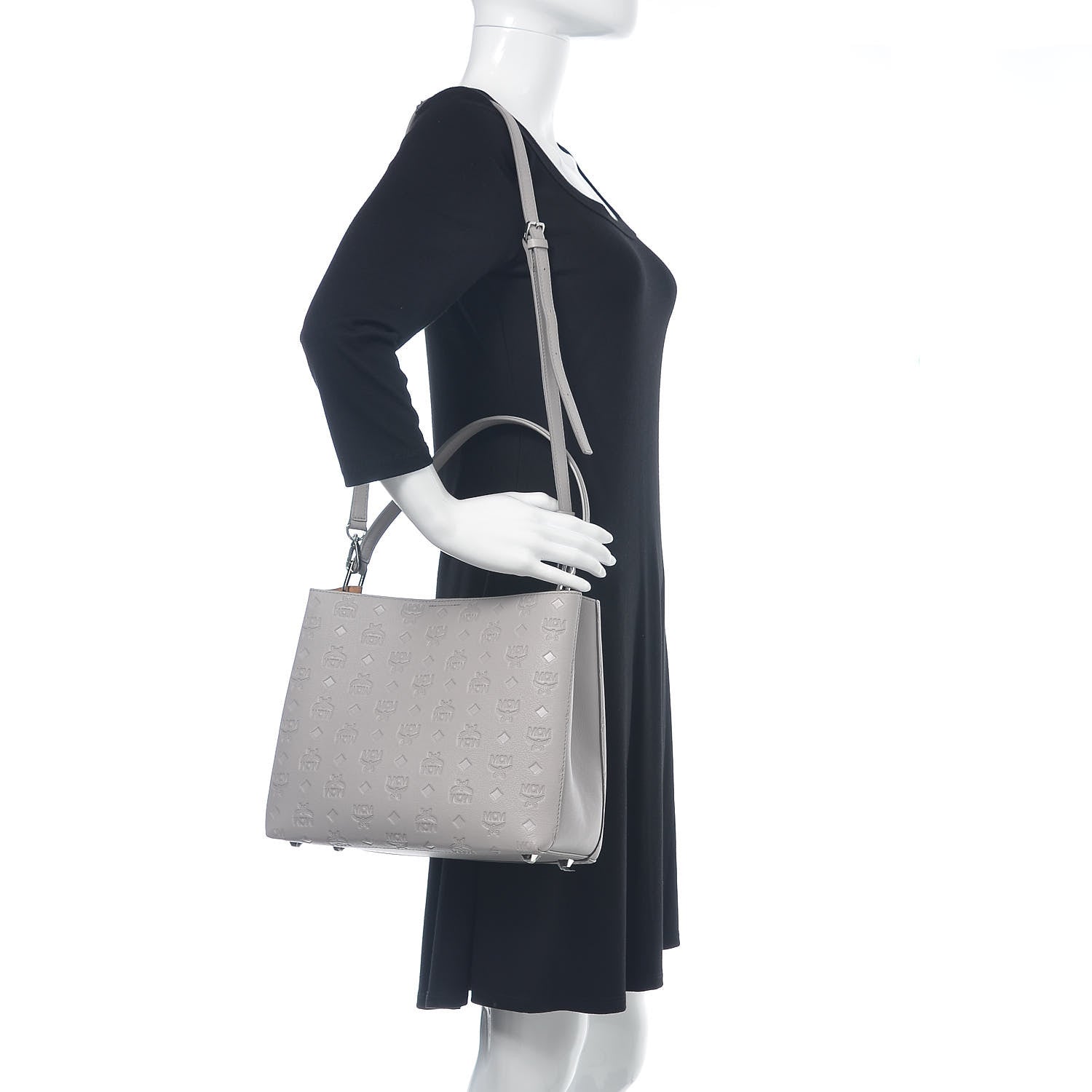 MCM Calfskin Ottomar Monogram Sarah Convertible Hobo Dove 2 of 14