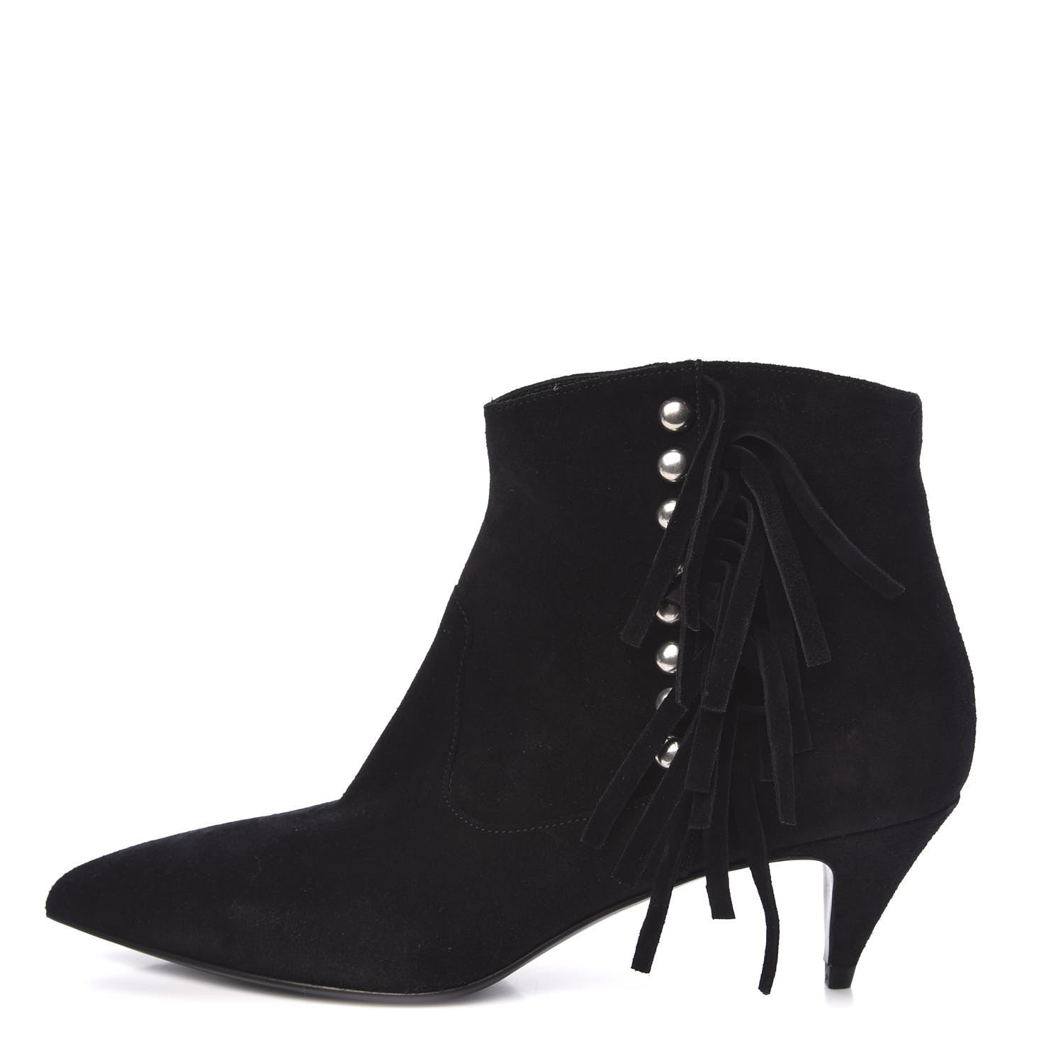 Saint Laurent Suede Fringe Cat Ankle Boots 36 Black 1 of 8
