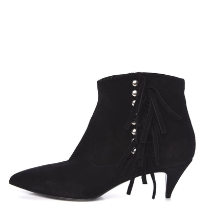 Saint Laurent Suede Fringe Cat Ankle Boots 36 Black 1 of 8