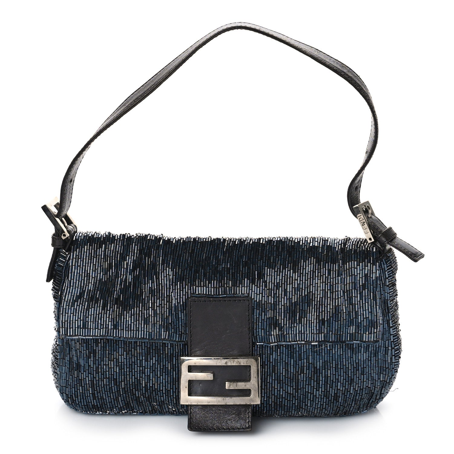 Fendi Satin Beaded Baguette Blue Black 1 of 15