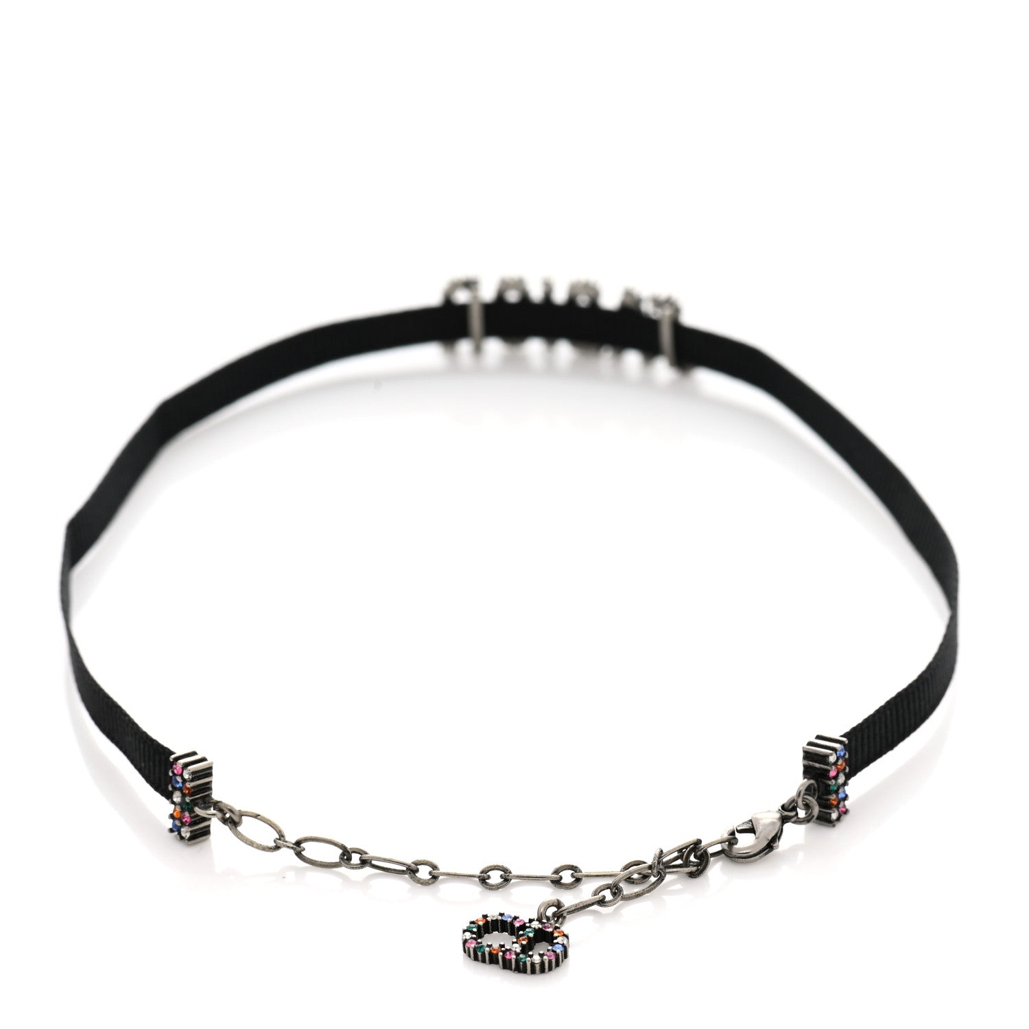 Christian Dior Grosgrain Ribbon Crystal J'Adior Logo Choker Necklace Multicolor 3 of 5