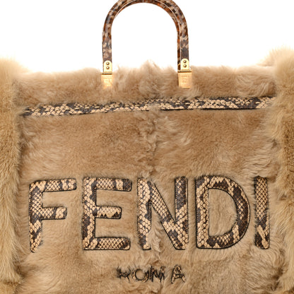 Fendi Fox Fur Sheepskin Elaphe Plexiglass FF Embossed XL Fendi Sunshine Shopper Tote Natural 8 of 11