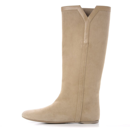 Saint Laurent Suede Knee High Flat Boots 41 Beige 1 of 13