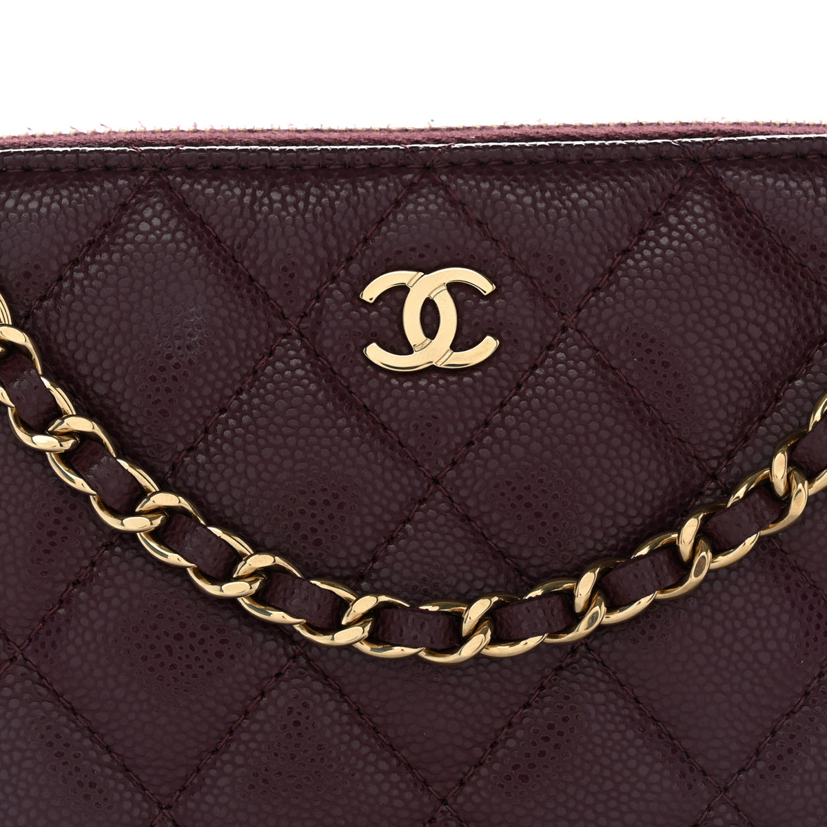 Caviar Quilted Classic Clutch With Chain Dark Burgundy