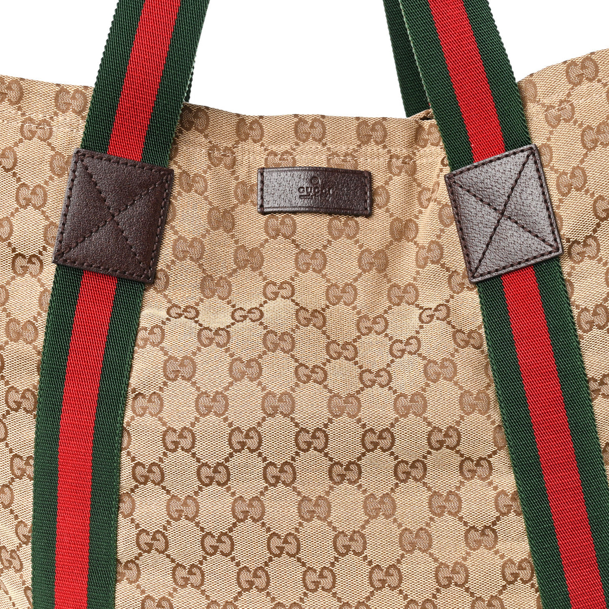GG Monogram Medium Web Handle Vertical Tote Dark Brown