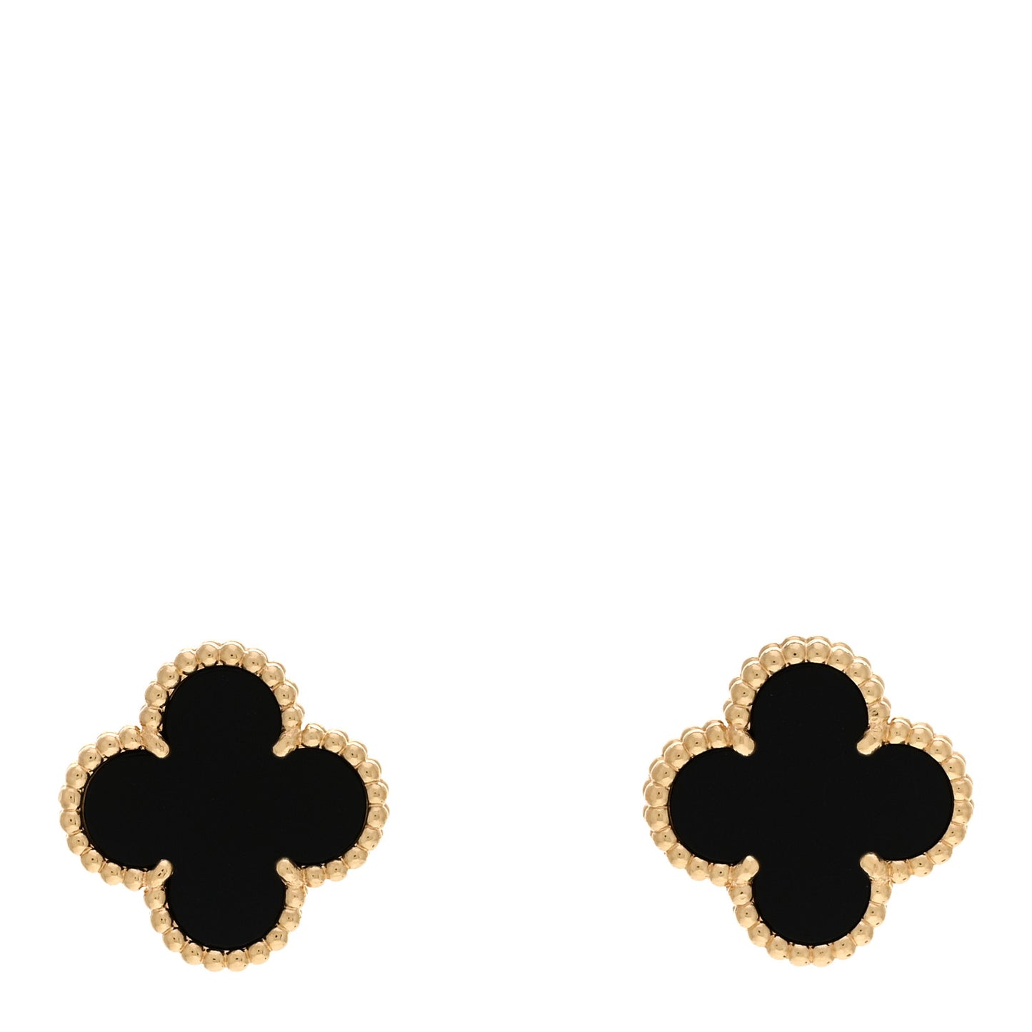 18K Yellow Gold Black Onyx Vintage Alhambra Earrings
