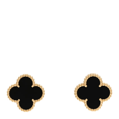 Van Cleef & Arpels 18K Yellow Gold Black Onyx Vintage Alhambra Earrings 1 of 5