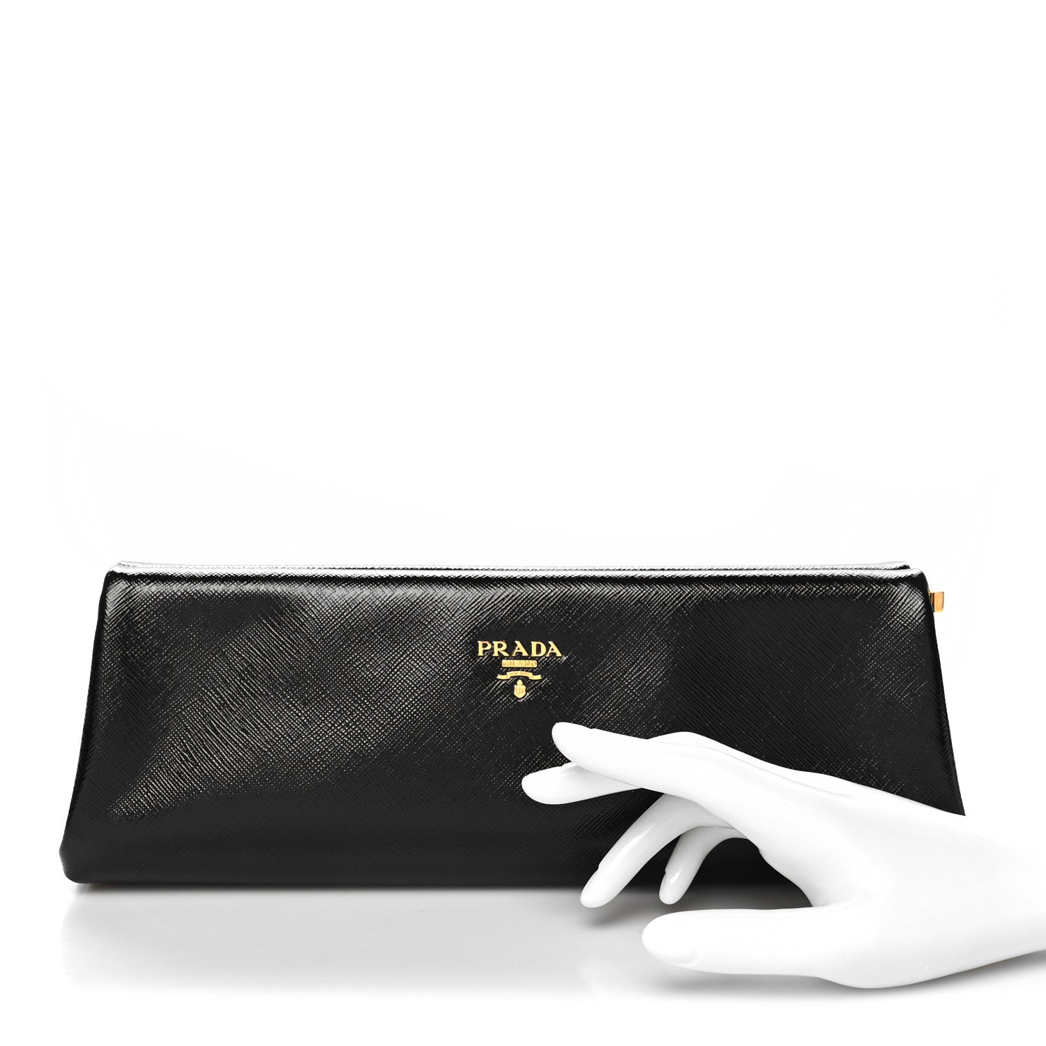 Prada Saffiano Vernice Frame Clutch Black 2 of 10