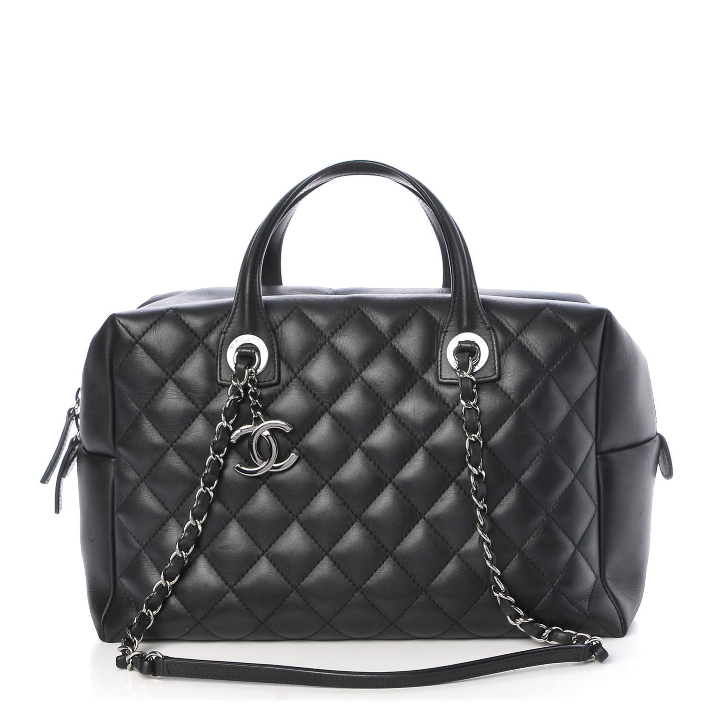 Calfskin Quilted Feather Weight Bowling Bag Black