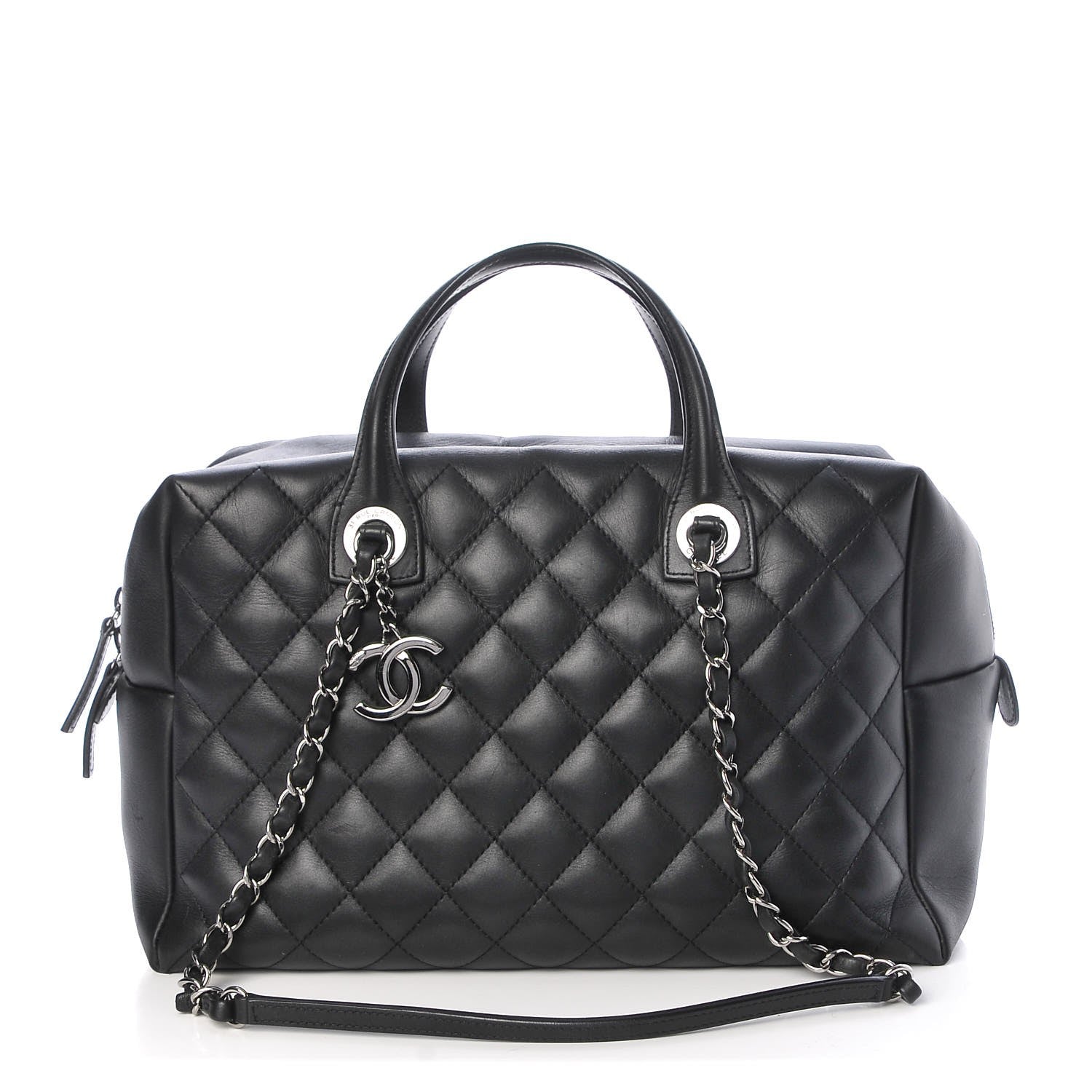 Chanel Calfskin Quilted Feather Weight Bowling Bag Black 1 of 9