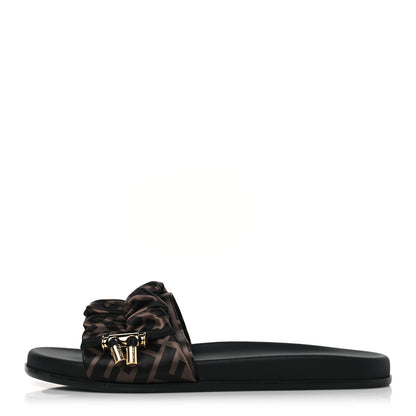 Fendi Satin FF Fendi Feel Slide Sandals 39 Tobacco Black 2 of 21
