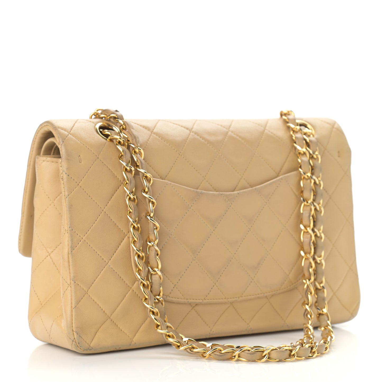 Lambskin Quilted Medium Double Flap Beige