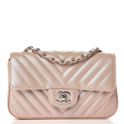 Chanel Iridescent Caviar Chevron Quilted Mini Rectangular Flap Light Gold 1 of 8