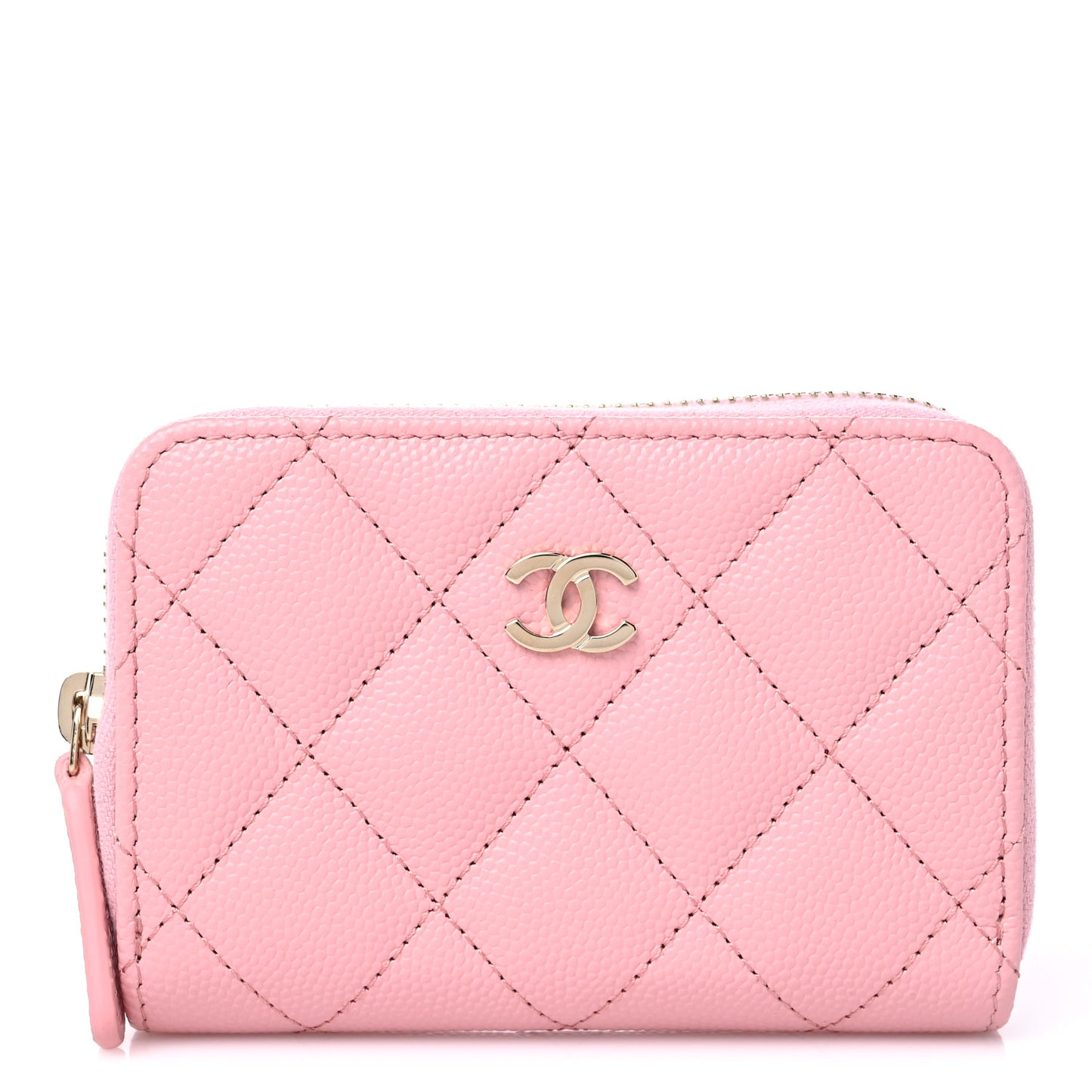 Caviar Quilted Zip Coin Purse Pink