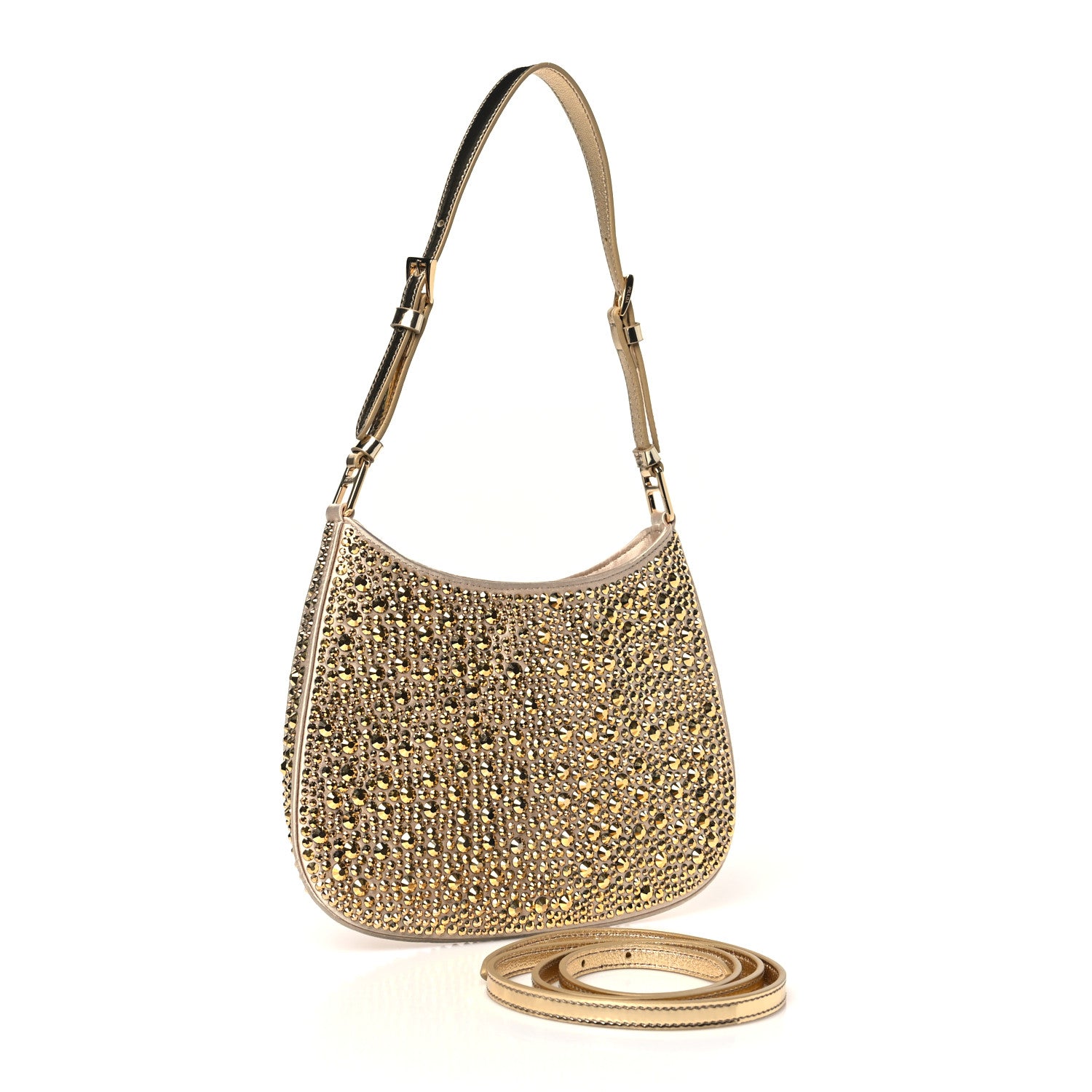 Prada Satin Crystal Cleo Adjustable Strap Shoulder Bag Platino 3 of 9