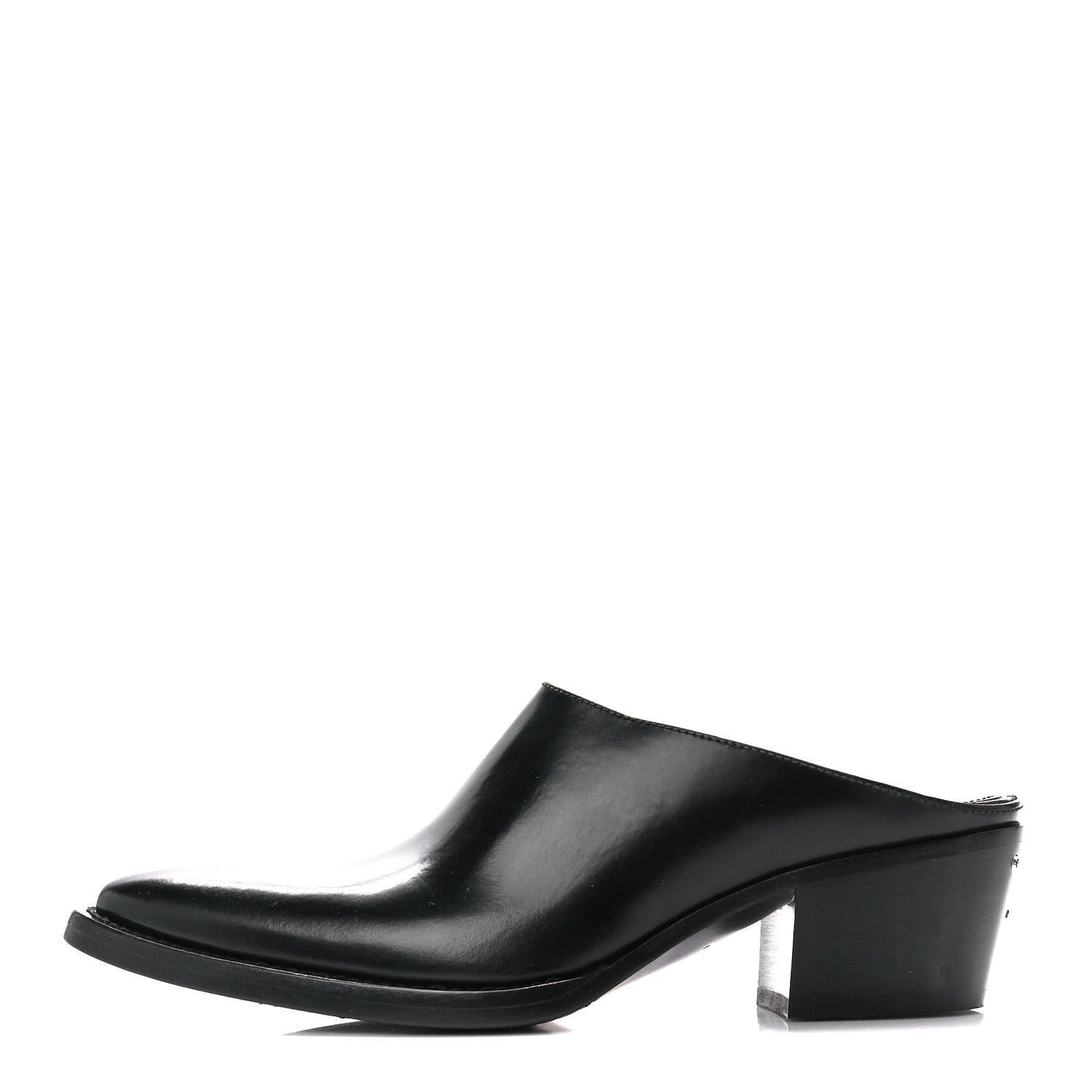 Prada Spazzolato Metal Triangle Logo Texano Pointed Toe 55mm Mules 36.5 Black 1 of 8