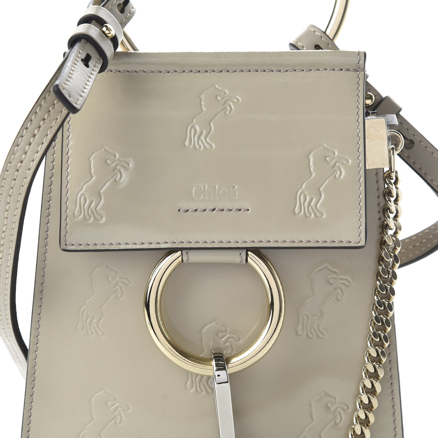 Patent Calfskin Little Horses Debossed Mini Faye Bag Motty Grey
