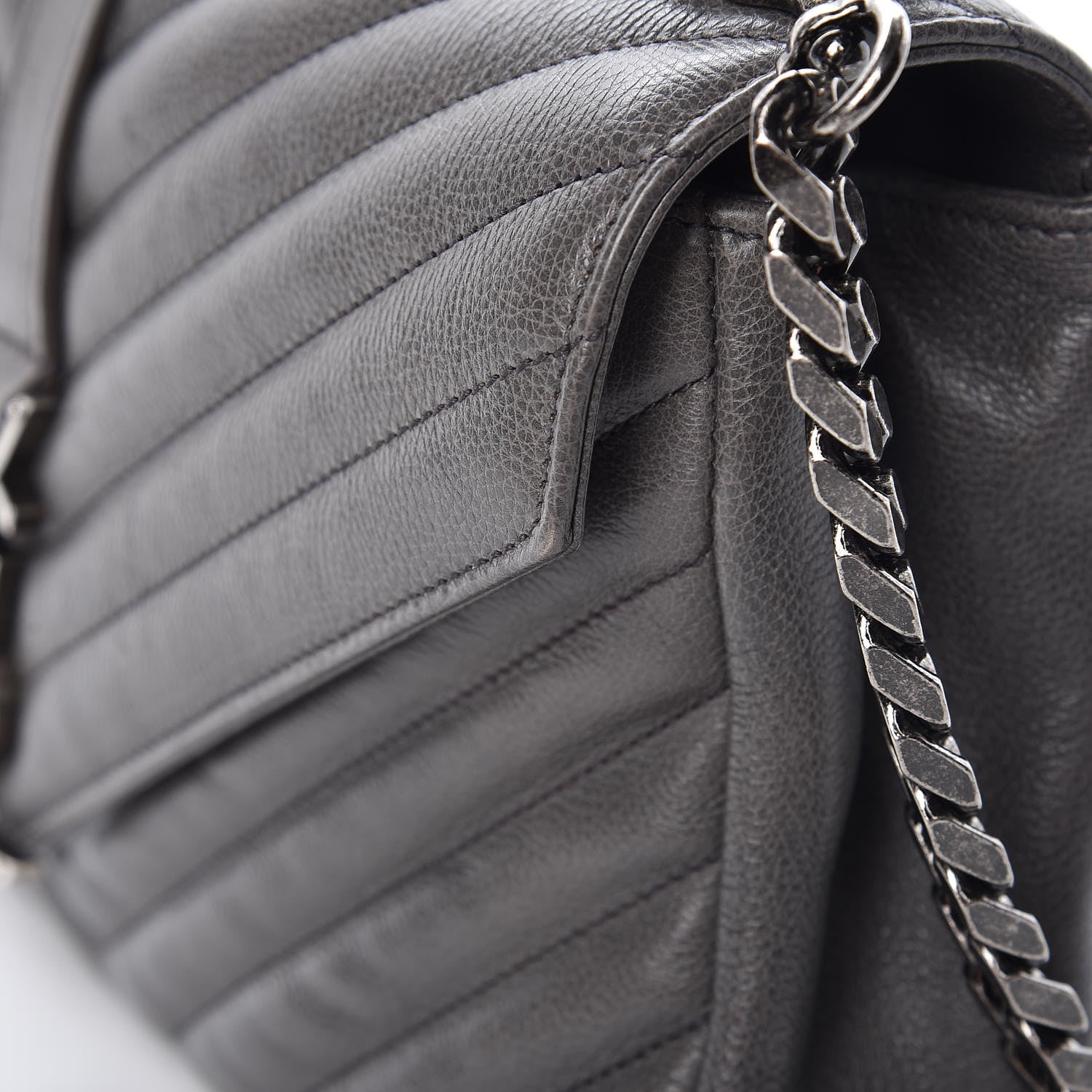 Saint Laurent Sheepskin Matelasse Chevron Monogram Medium College Bag Light Coal 13 of 13