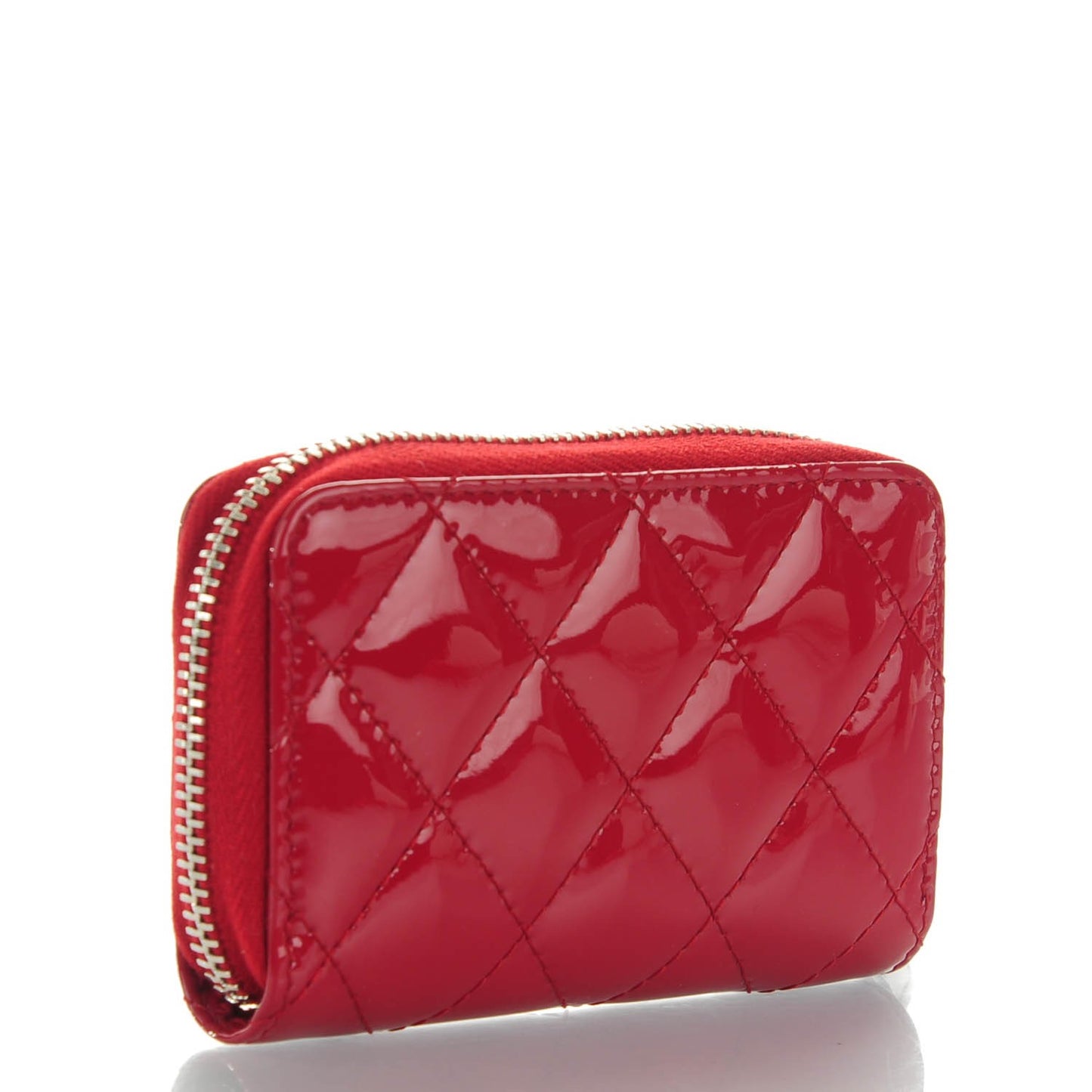 Patent Calfskin Quilted Zip Coin Purse Red