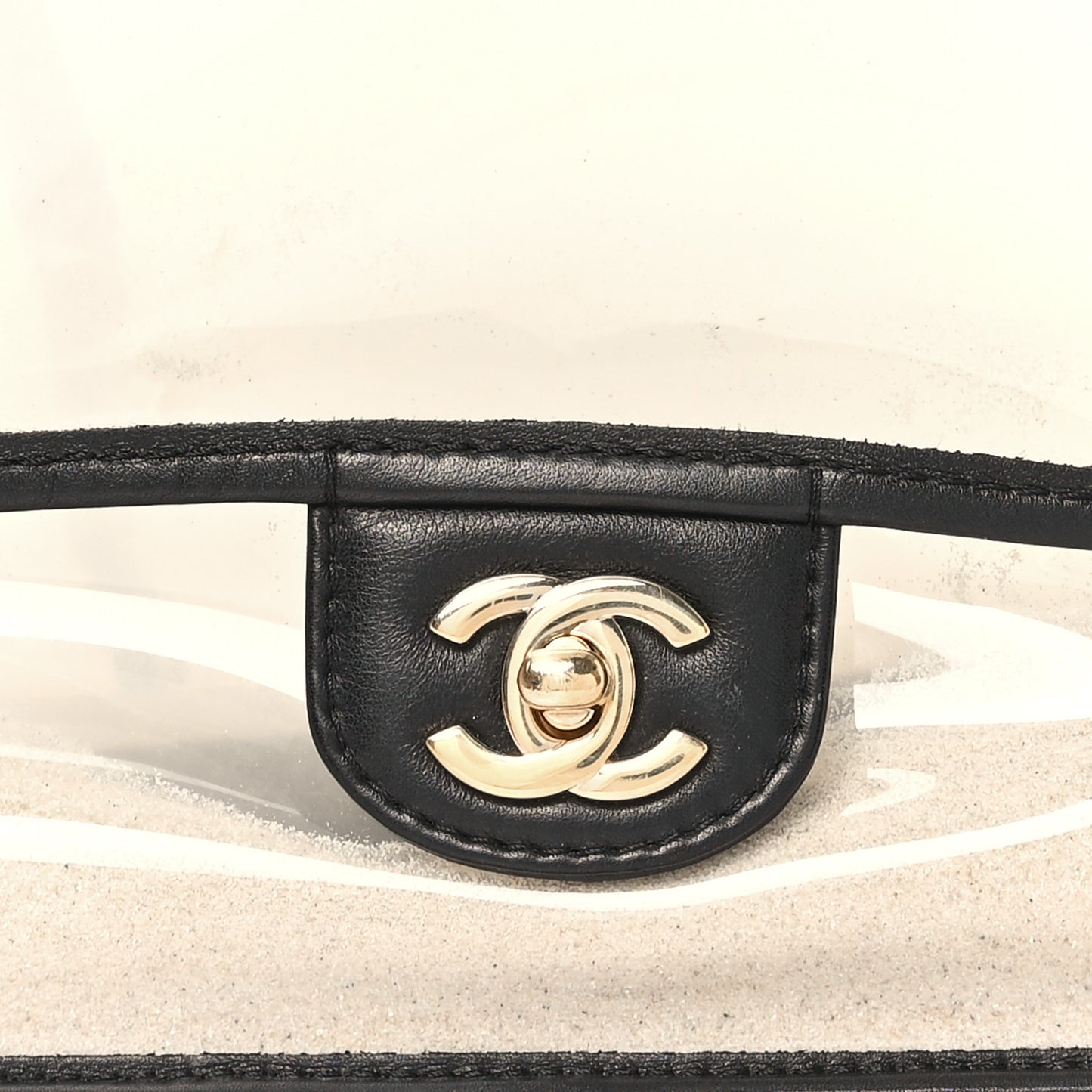 Lambskin PVC Sand By The Sea Flap With Pearl Strap Black
