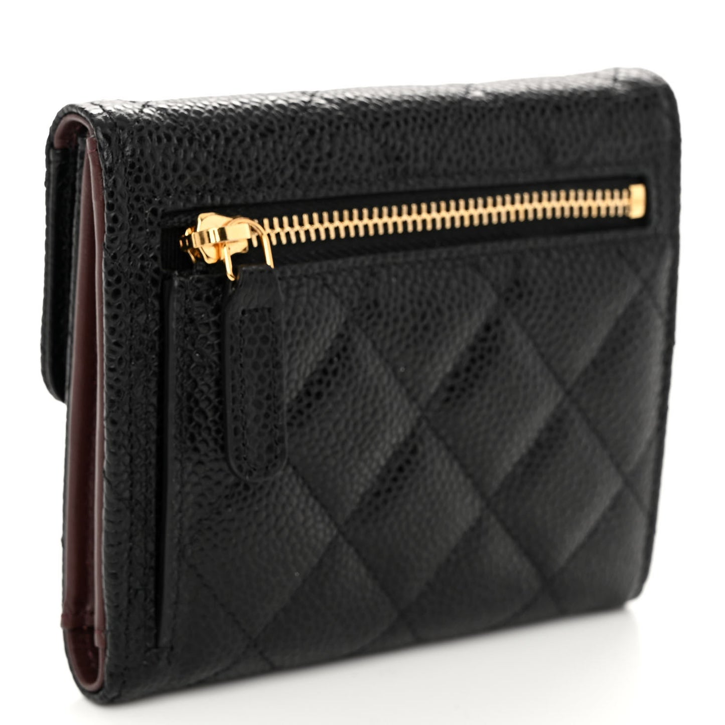 Caviar Quilted Compact Flap Wallet Black