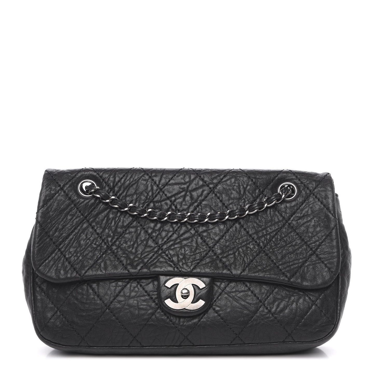 Distressed Lambskin Le Marais Ligne Flap Black