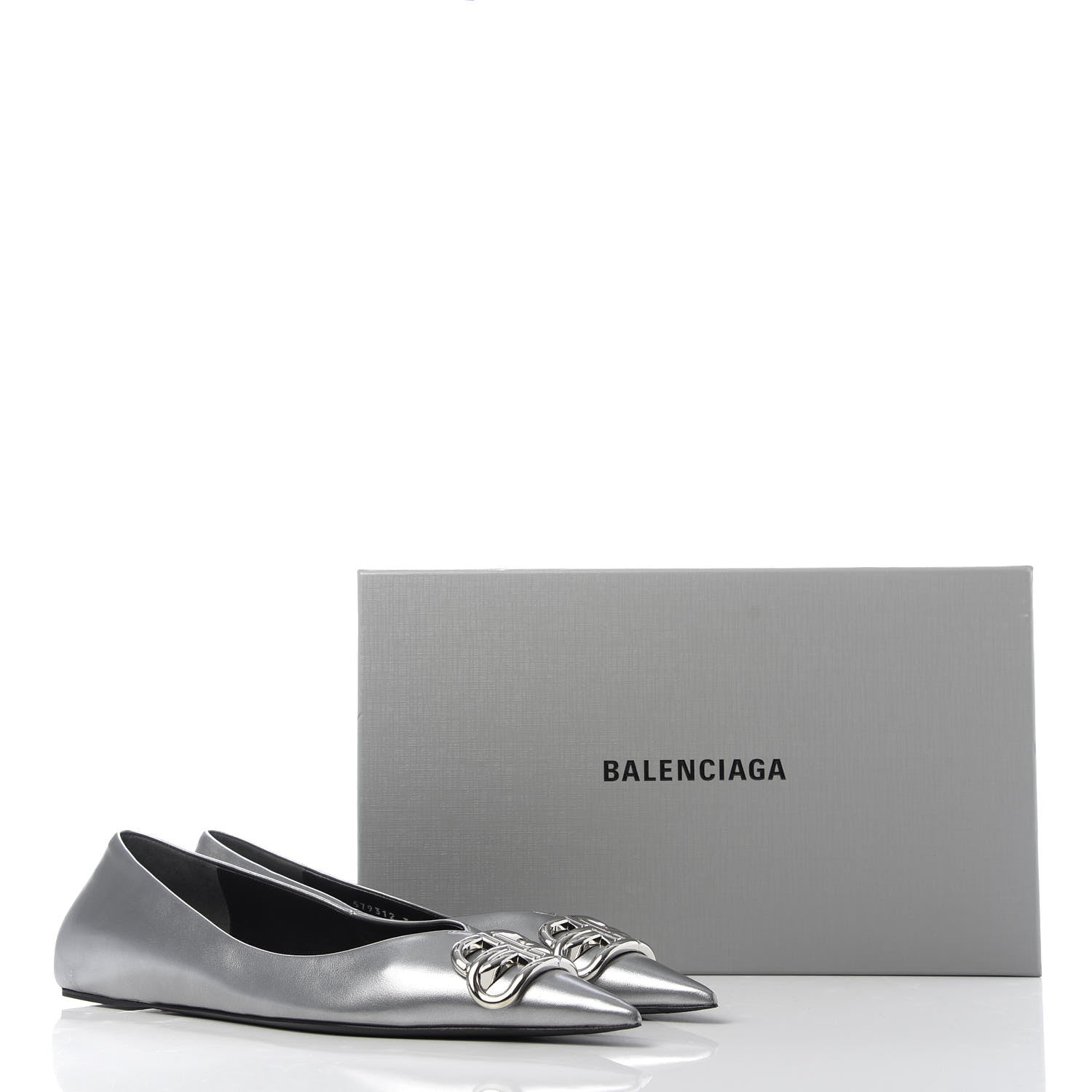 Balenciaga Metallic Calfskin BB Knife Pointy Toe Ballerina Flats 38.5 Silver Hardware 10 of 10