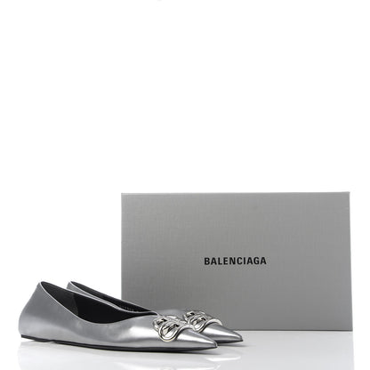 Balenciaga Metallic Calfskin BB Knife Pointy Toe Ballerina Flats 38.5 Silver Hardware 10 of 10