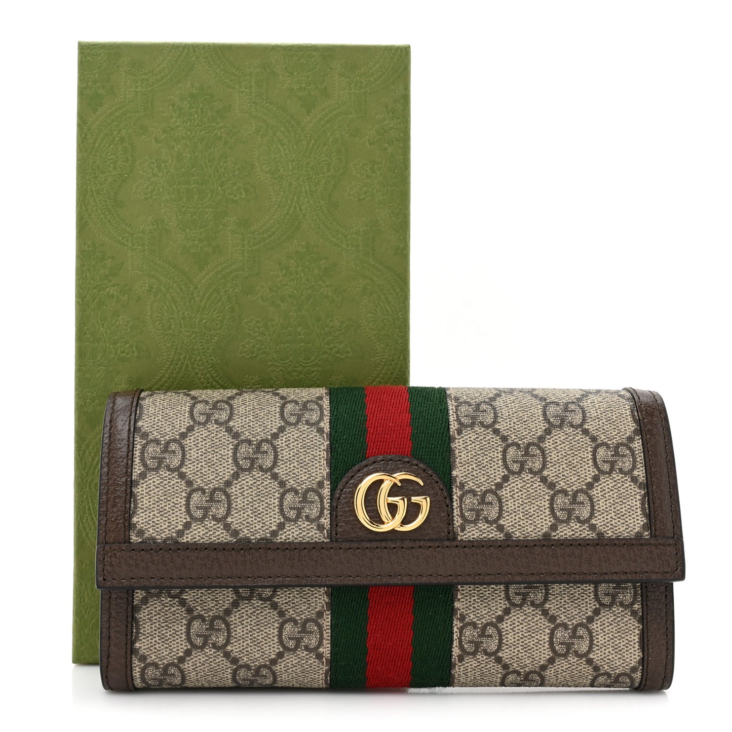 GG Supreme Monogram Web Ophidia Continental Wallet Brown