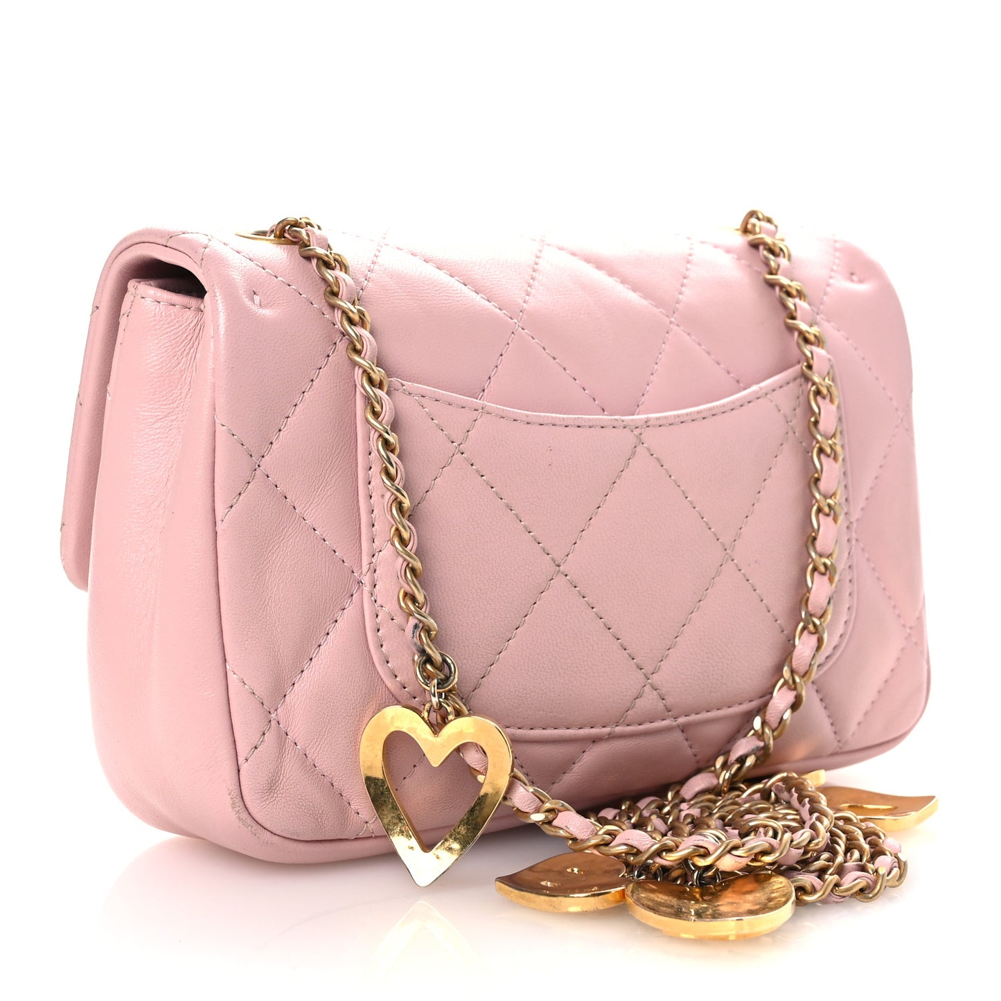 Lambskin Quilted Mini Heart Charms Flap Light Pink